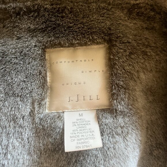 J.JILL Size M, Faux Fur Paisley Brown/Gray Vest, Toggle Buttons - Picture 7 of 8